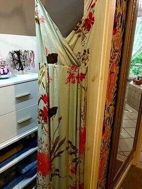 Lulus Floral Mint Green Maxi Dress with Red Bloom Accents